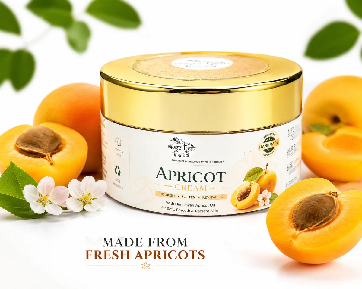 Apneehatti Himalayan Apricot Cream made from fresh Himalayan apricots with Himalayan Apricot Oil for soft, smooth, and radiant-looking skin.