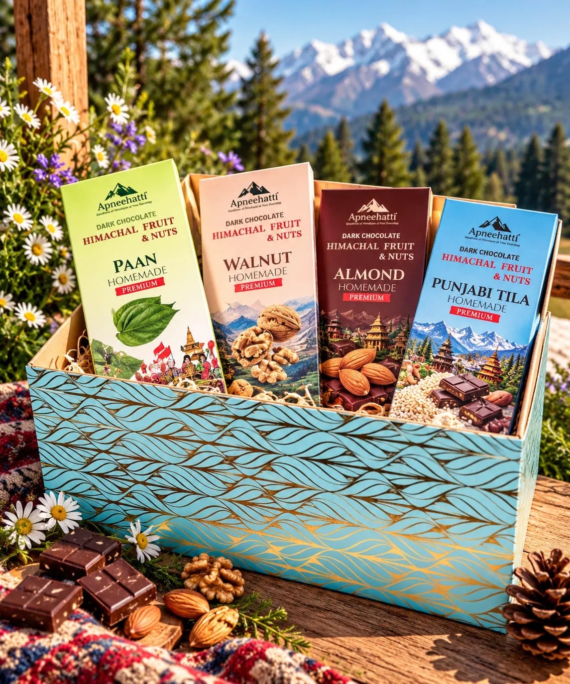 Apneehatti Himalayan Chocolate Celebration Hamper featuring five Himalayan Chocolates of your choice