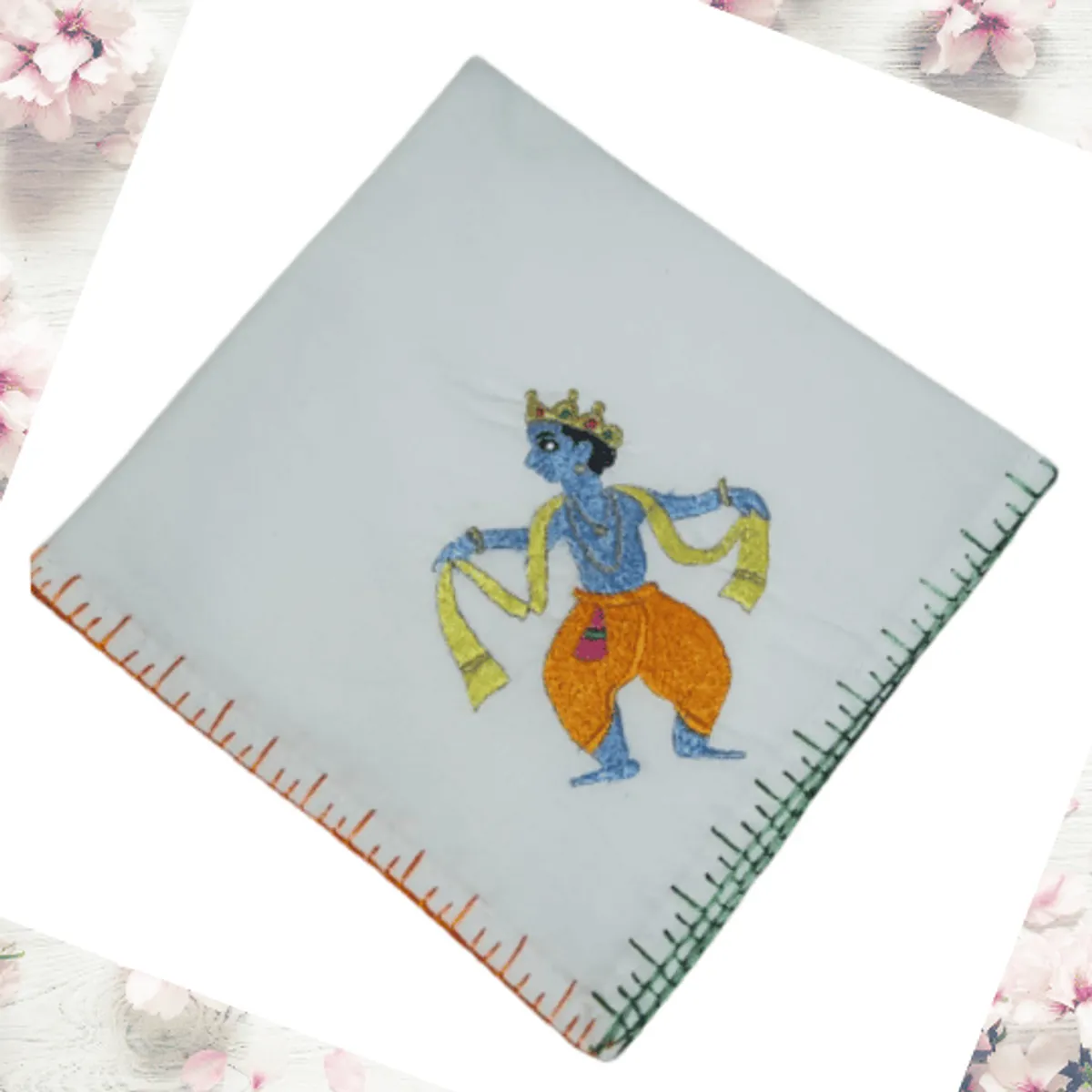 Chamba Rumal Krishna hand embroidered handkerchief 