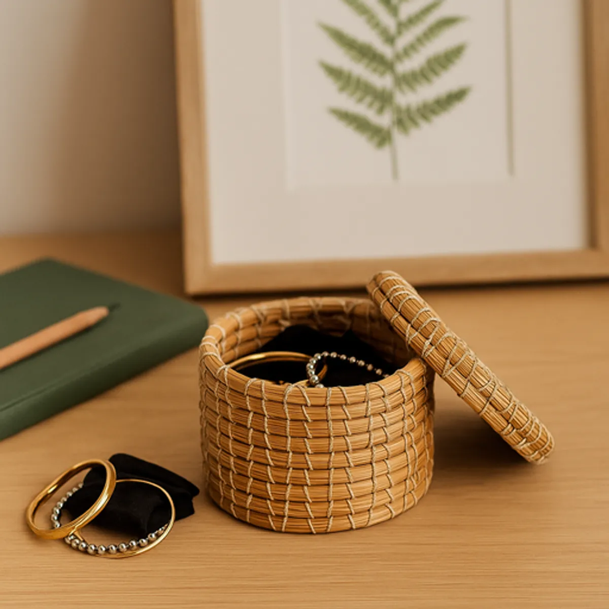 handcrafted cylindrical pine storage box 