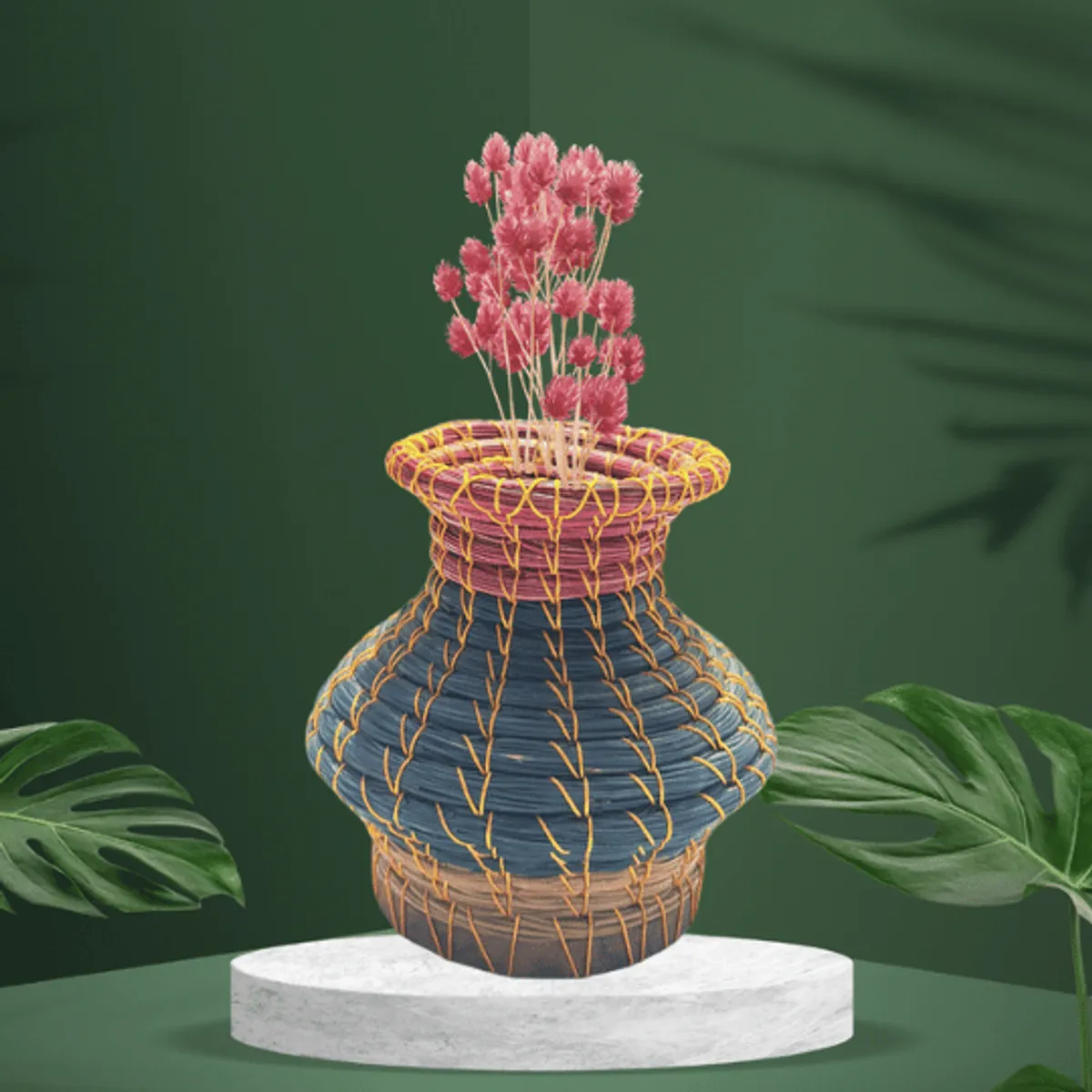 Handmade pine needle flower pot  