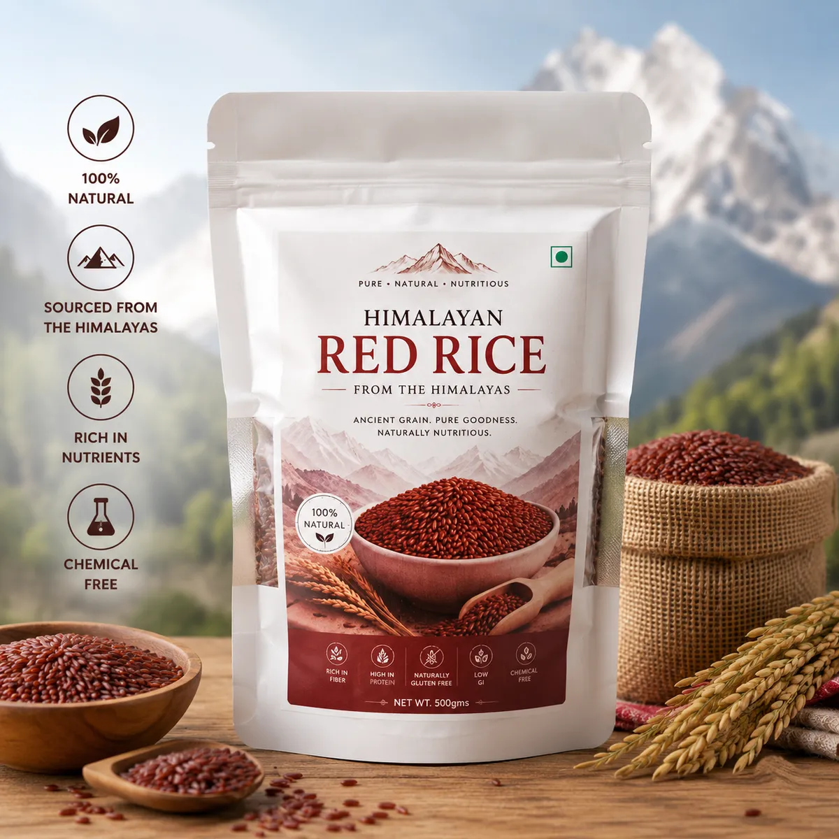 Apneehatti Himalayan Red Rice 500g Natural Unpolished Whole Grain Rice India