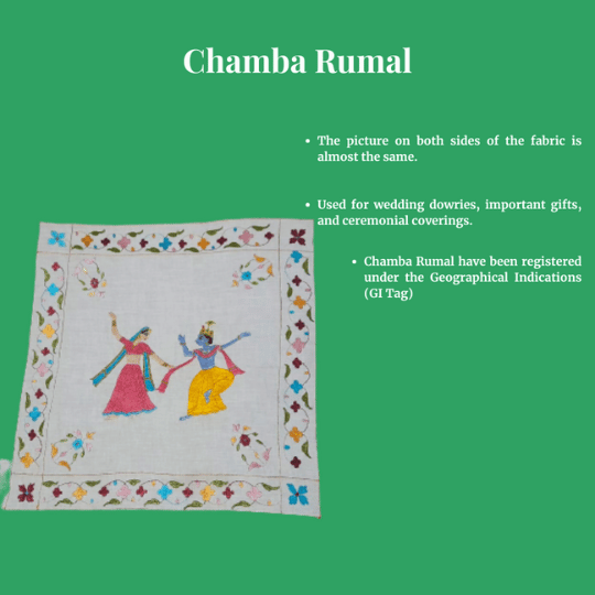 Chamba Rumal Radha and Krishna hand embroidered handkerchief crafted using traditional double-sided Chamba embroidery by Apneehatti