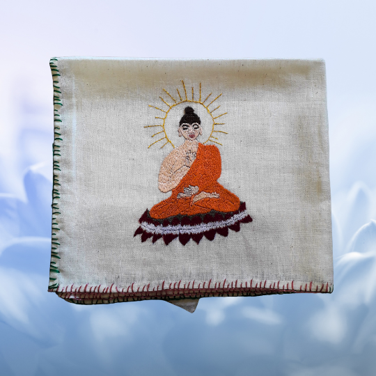 Apneehatti Chamba Rumal handmade embroidery Buddha design Himachal handicraft