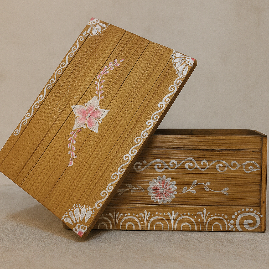 Handcrafted Himalayan Bamboo Box – Sustainable, Eco-Friendly & Hand-Painted Storage Box (16x23x10.5 cm)