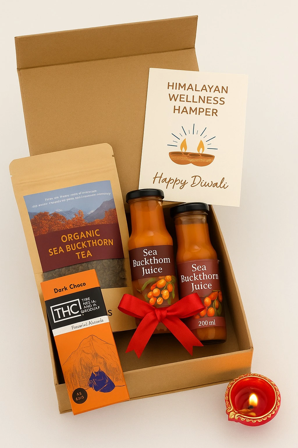 Apneehatti Diwali Wellness Combo with seabuckthorn tea, pulp and dark chocolate