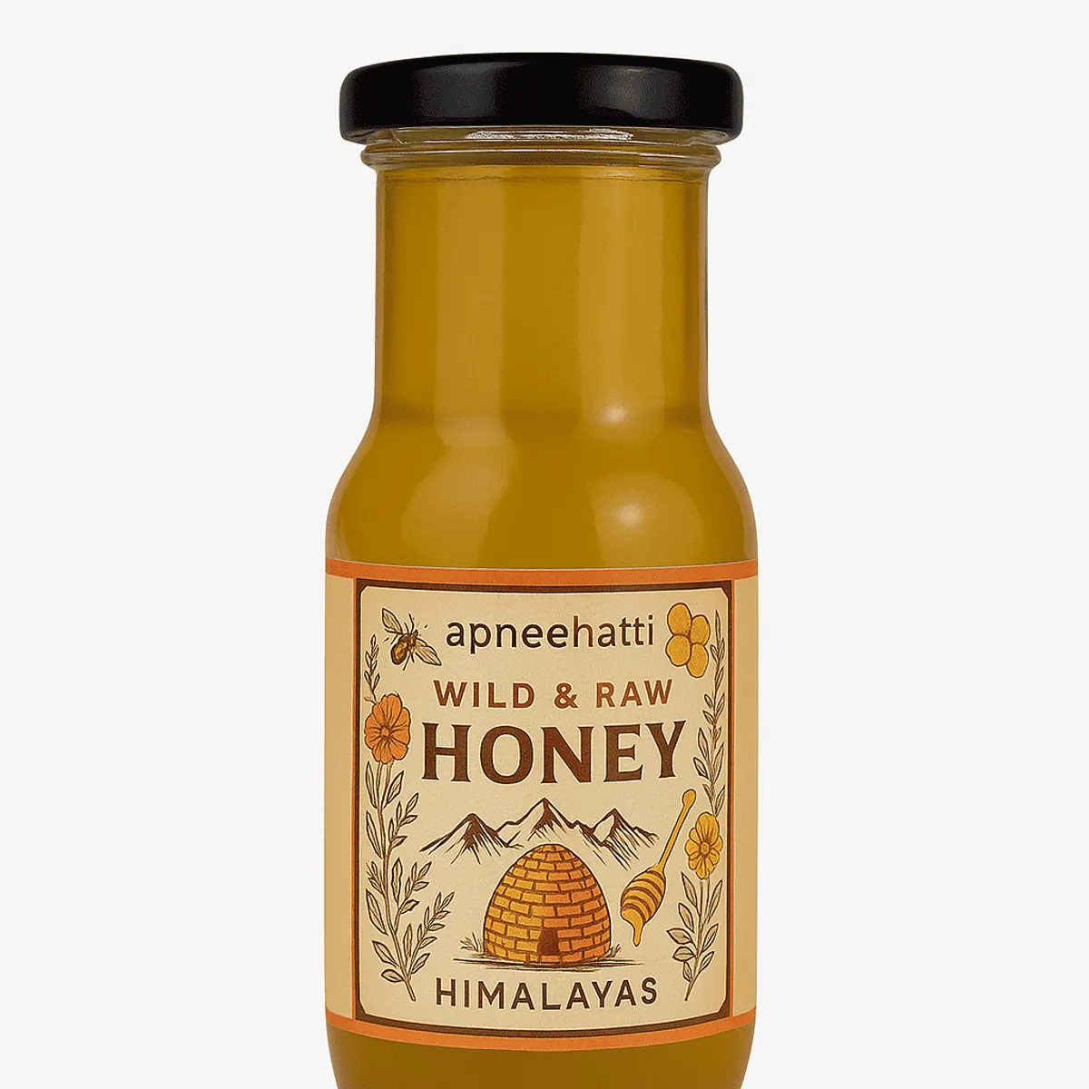 Apneehatti Wild and Raw Himalayan Honey jar – pure, unprocessed honey sourced from Himachal forests