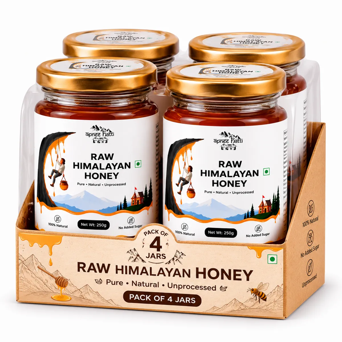 Wild Raw Honey pack of 4 jars